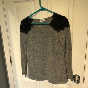 Grey long sleeve with crocheted shoulders